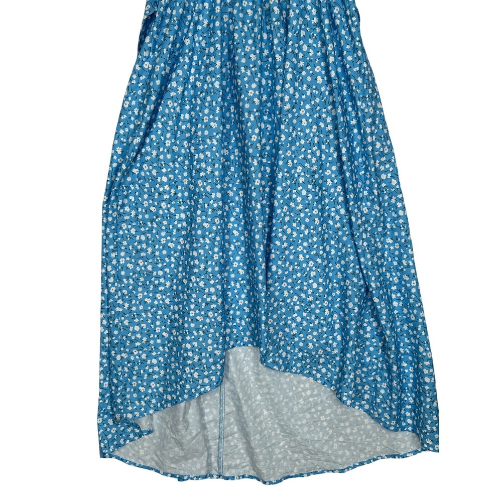 Kohl's Blue V-Neck High Low Short Sleeve Dress White Floral Pattern Women L NWOT - Picture 2 of 6